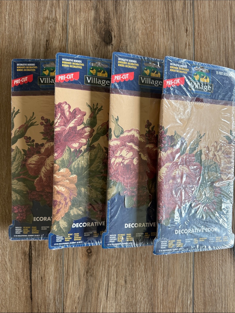 Vintage Classy Village Floral Wallpaper Border - Pink and Tan Floral - set of 4